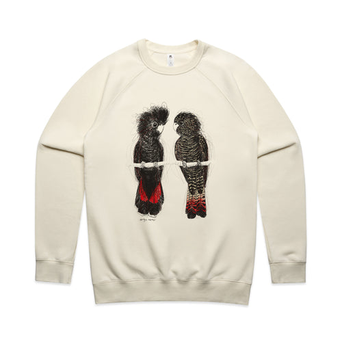 Red Tailed Black Cockatoos Jumper by Lonely Kids Club. All clothing from our T-shirts to our shorts and hoodies are ethically made, and printed packed and shipped from Sydney.