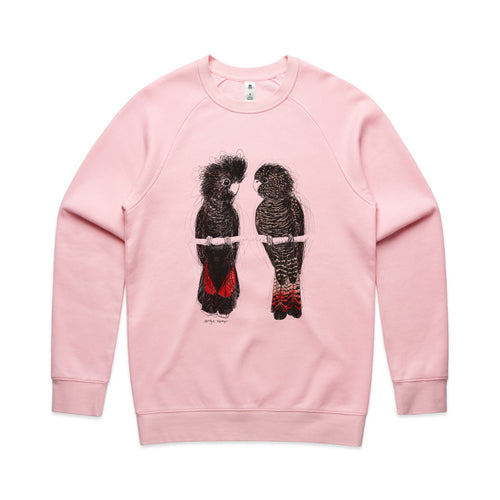Red Tailed Black Cockatoos Jumper by Lonely Kids Club. All clothing from our T-shirts to our shorts and hoodies are ethically made, and printed packed and shipped from Sydney.