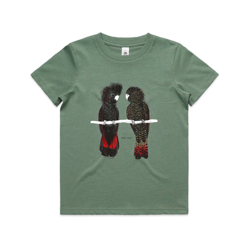 Red Tailed Black Cockatoos Kids Tee by Lonely Kids Club. All clothing from our T-shirts to our shorts and hoodies are ethically made, and printed packed and shipped from Sydney.