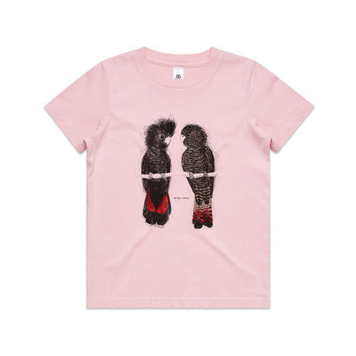 Red Tailed Black Cockatoos Kids Tee by Lonely Kids Club. All clothing from our T-shirts to our shorts and hoodies are ethically made, and printed packed and shipped from Sydney.