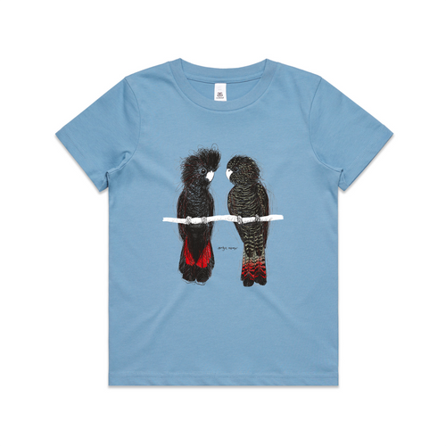 Red Tailed Black Cockatoos Kids Tee by Lonely Kids Club. All clothing from our T-shirts to our shorts and hoodies are ethically made, and printed packed and shipped from Sydney.
