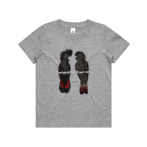 Red Tailed Black Cockatoos Kids Tee by Lonely Kids Club. All clothing from our T-shirts to our shorts and hoodies are ethically made, and printed packed and shipped from Sydney.
