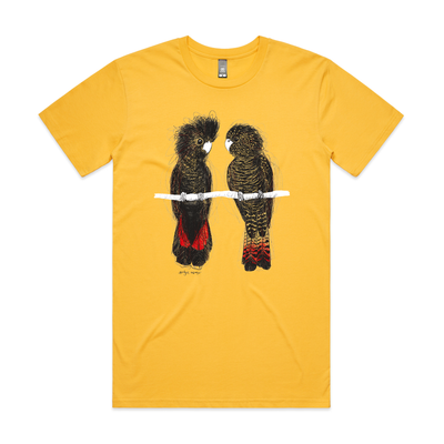 Red Tailed Black Cockatoos Tee by Lonely Kids Club. All clothing from our T-shirts to our shorts and hoodies are ethically made, and printed packed and shipped from Sydney.