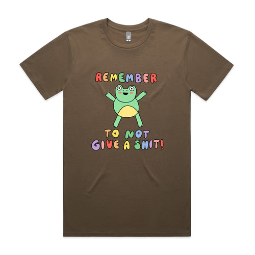 Remember To Not Give A Shit Tee by Lonely Kids Club. All clothing from our T-shirts to our shorts and hoodies are ethically made, and printed packed and shipped from Sydney.