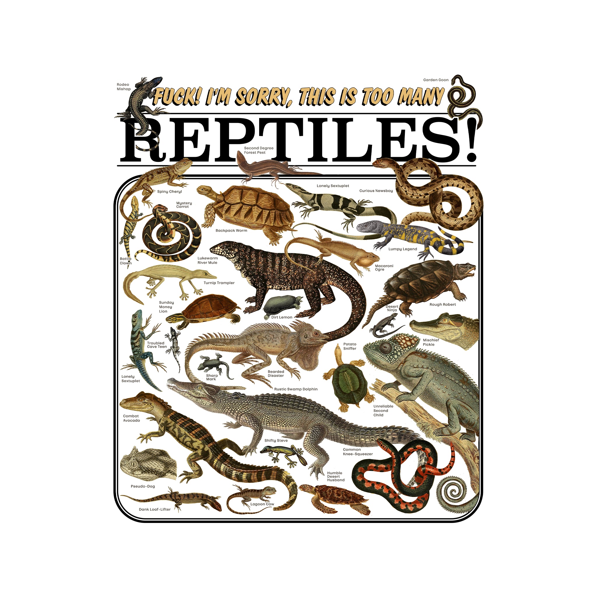 Too Many Reptiles Tee
