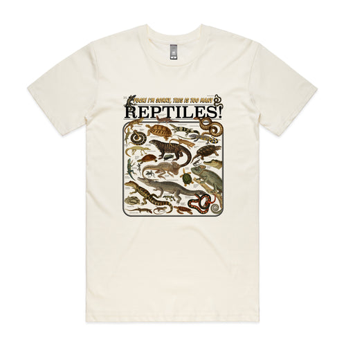 Too Many Reptiles Tee by Lonely Kids Club. All clothing from our T-shirts to our shorts and hoodies are ethically made, and printed packed and shipped from Sydney.