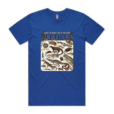 Too Many Reptiles Tee by Lonely Kids Club. All clothing from our T-shirts to our shorts and hoodies are ethically made, and printed packed and shipped from Sydney.