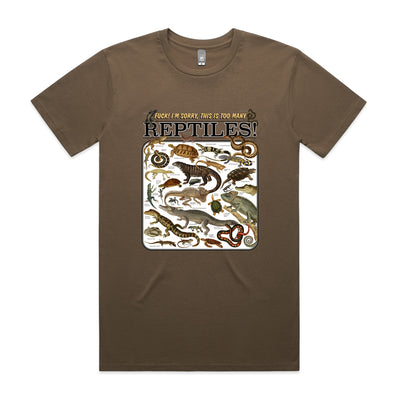 Too Many Reptiles Tee by Lonely Kids Club. All clothing from our T-shirts to our shorts and hoodies are ethically made, and printed packed and shipped from Sydney.