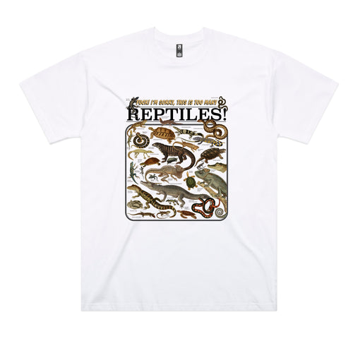 Too Many Reptiles Tee by Lonely Kids Club. All clothing from our T-shirts to our shorts and hoodies are ethically made, and printed packed and shipped from Sydney.