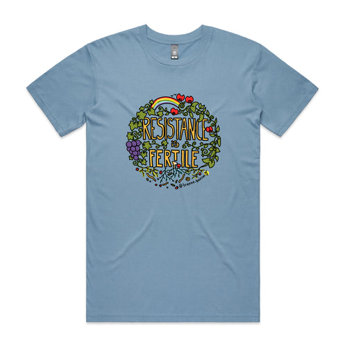 Resistance Is Fertile Tee by Lonely Kids Club. All clothing from our T-shirts to our shorts and hoodies are ethically made, and printed packed and shipped from Sydney.
