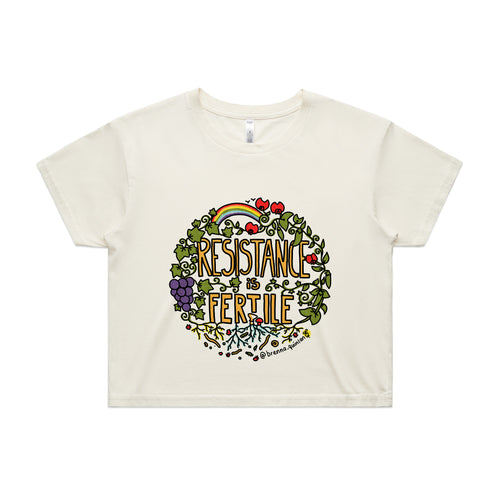Resistance Is Fertile Tee by Lonely Kids Club. All clothing from our T-shirts to our shorts and hoodies are ethically made, and printed packed and shipped from Sydney.