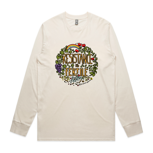 Resistance Is Fertile Tee by Lonely Kids Club. All clothing from our T-shirts to our shorts and hoodies are ethically made, and printed packed and shipped from Sydney.