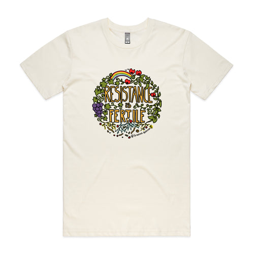Resistance Is Fertile Tee by Lonely Kids Club. All clothing from our T-shirts to our shorts and hoodies are ethically made, and printed packed and shipped from Sydney.