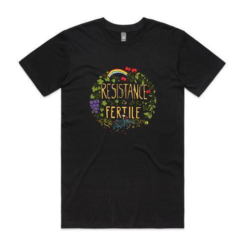 Resistance Is Fertile Tee by Lonely Kids Club. All clothing from our T-shirts to our shorts and hoodies are ethically made, and printed packed and shipped from Sydney.
