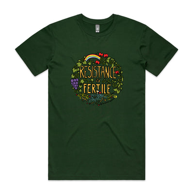 Resistance Is Fertile Tee by Lonely Kids Club. All clothing from our T-shirts to our shorts and hoodies are ethically made, and printed packed and shipped from Sydney.