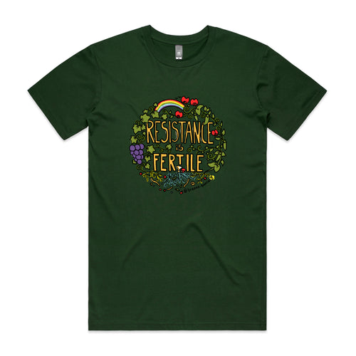 Resistance Is Fertile Tee by Lonely Kids Club. All clothing from our T-shirts to our shorts and hoodies are ethically made, and printed packed and shipped from Sydney.