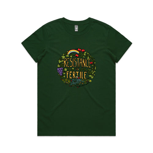 Resistance Is Fertile Tee by Lonely Kids Club. All clothing from our T-shirts to our shorts and hoodies are ethically made, and printed packed and shipped from Sydney.
