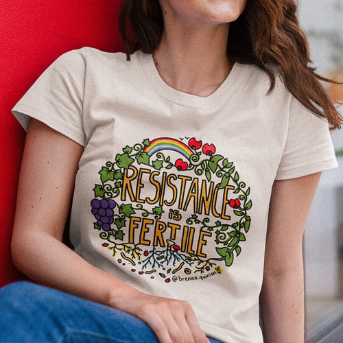 Resistance Is Fertile Tee by Lonely Kids Club. All clothing from our T-shirts to our shorts and hoodies are ethically made, and printed packed and shipped from Sydney.