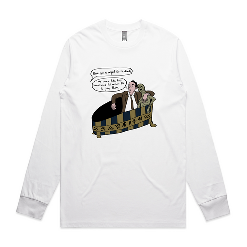 Respect For The Dead Tee by Lonely Kids Club. All clothing from our T-shirts to our shorts and hoodies are ethically made, and printed packed and shipped from Sydney.