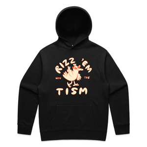 Rizz 'Em With The 'Tism Hoodie by Lonely Kids Club. All clothing from our T-shirts to our shorts and hoodies are ethically made, and printed packed and shipped from Sydney.