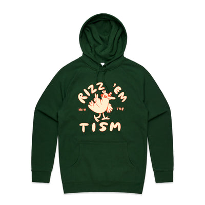 Rizz 'Em With The 'Tism Hoodie by Lonely Kids Club. All clothing from our T-shirts to our shorts and hoodies are ethically made, and printed packed and shipped from Sydney.
