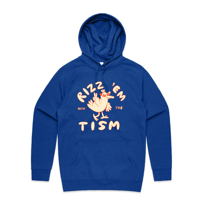 Rizz 'Em With The 'Tism Hoodie by Lonely Kids Club. All clothing from our T-shirts to our shorts and hoodies are ethically made, and printed packed and shipped from Sydney.
