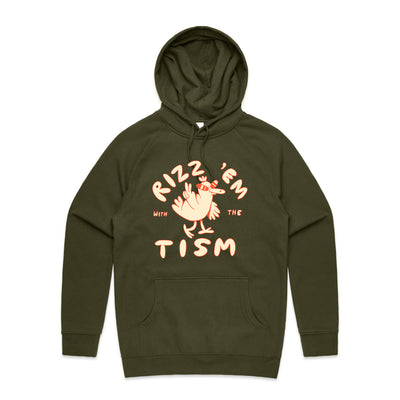 Rizz 'Em With The 'Tism Hoodie by Lonely Kids Club. All clothing from our T-shirts to our shorts and hoodies are ethically made, and printed packed and shipped from Sydney.
