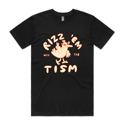 Rizz 'Em With The 'Tism Tee by Lonely Kids Club. All clothing from our T-shirts to our shorts and hoodies are ethically made, and printed packed and shipped from Sydney.