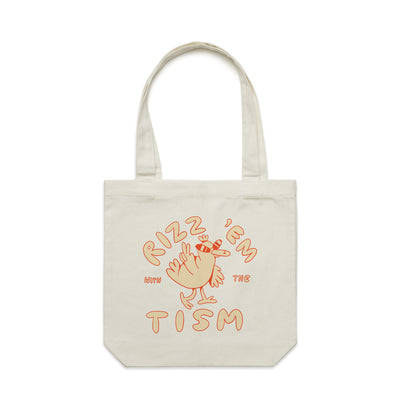 Rizz 'Em With The 'Tism Tote by Lonely Kids Club. All clothing from our T-shirts to our shorts and hoodies are ethically made, and printed packed and shipped from Sydney.