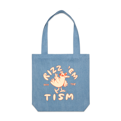 Rizz 'Em With The 'Tism Tote by Lonely Kids Club. All clothing from our T-shirts to our shorts and hoodies are ethically made, and printed packed and shipped from Sydney.