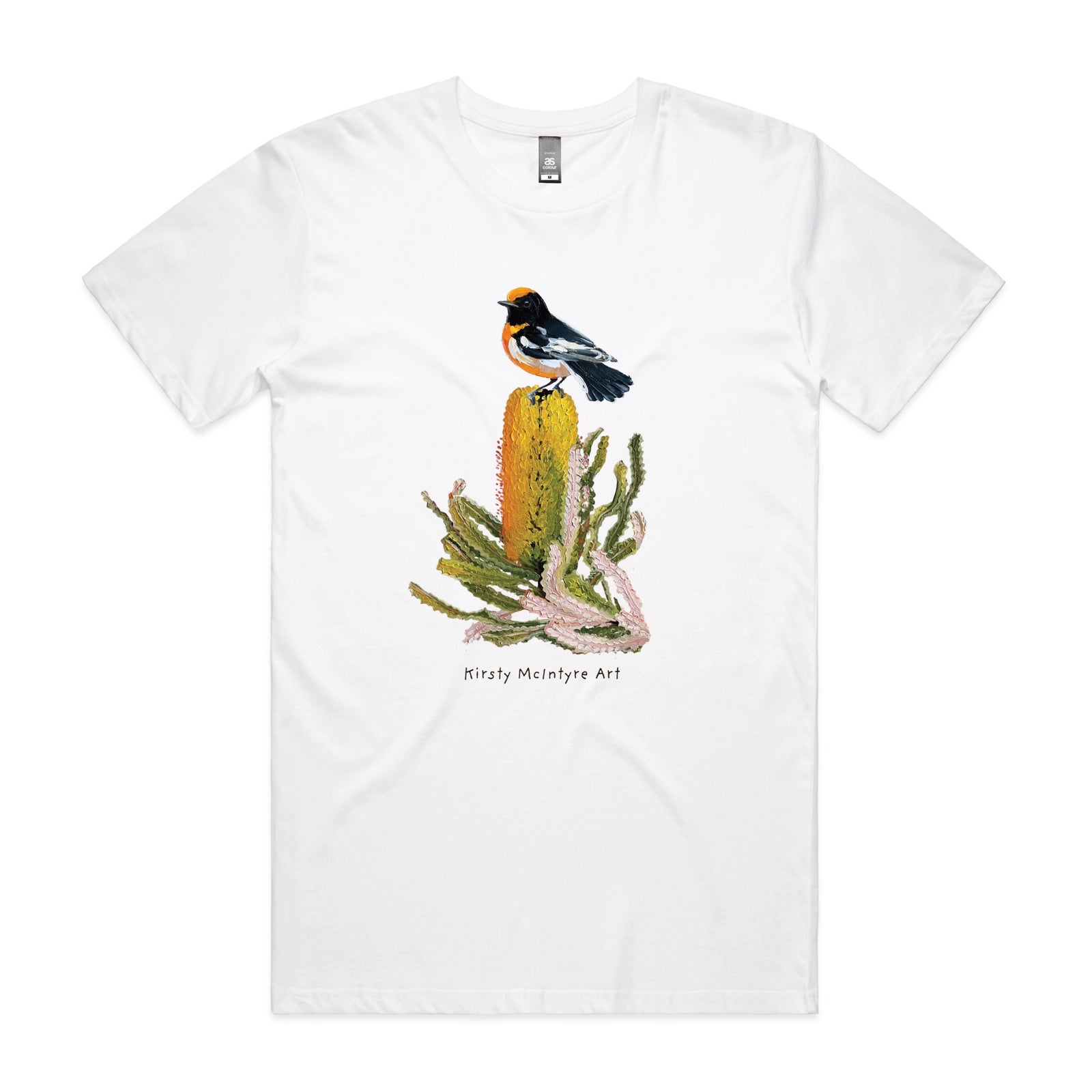 White unisex t-shirt with Red Robin graphic by Lonely Kids Club