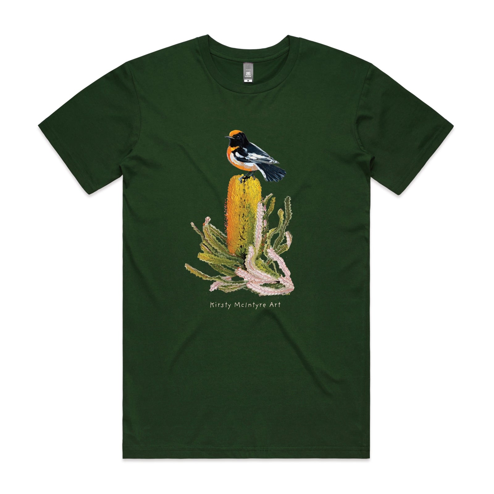 Forest Green unisex t-shirt with Red Robin graphic by Lonely Kids Club