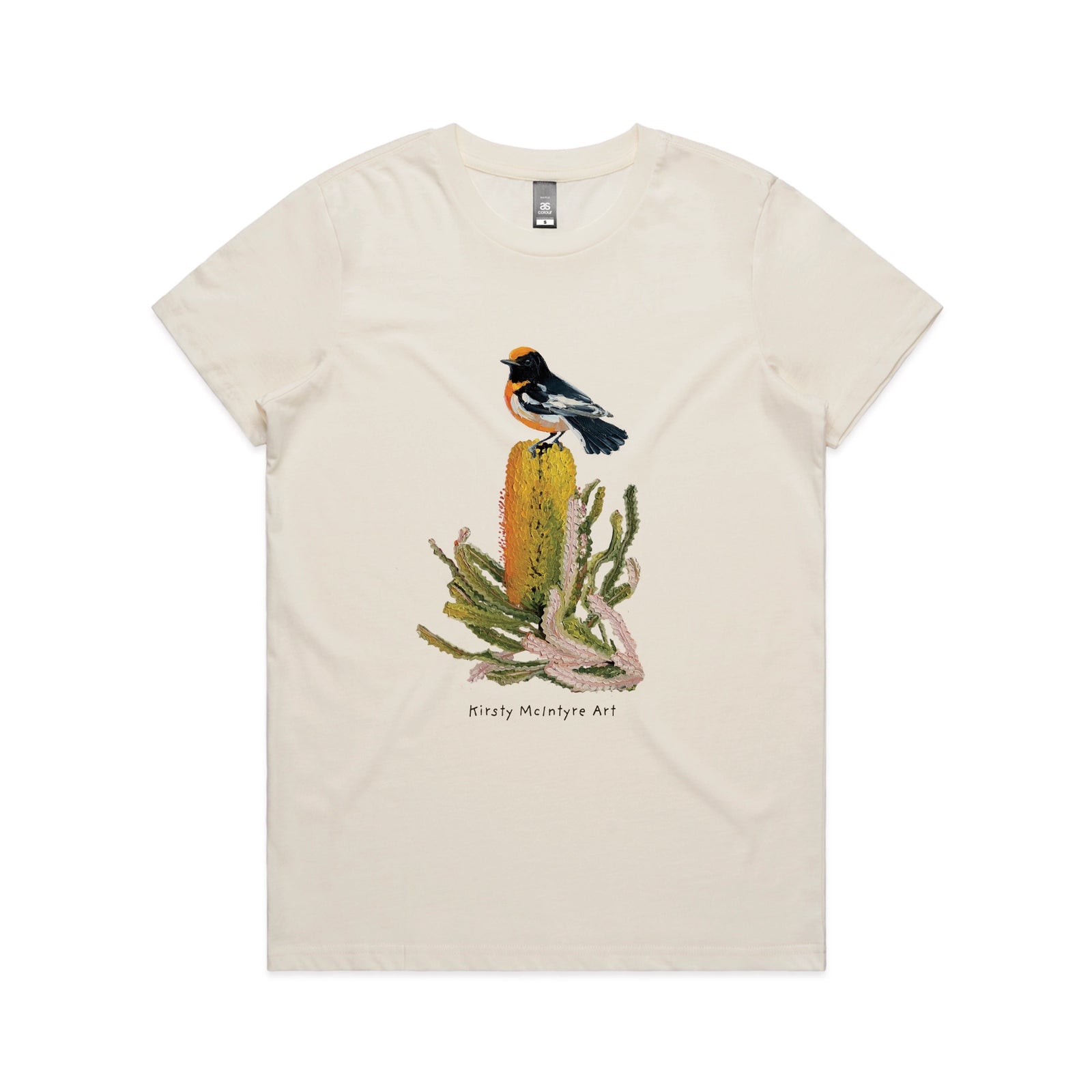 Ecru fitted womens t-shirt with Red Robin graphic by Lonely Kids Club