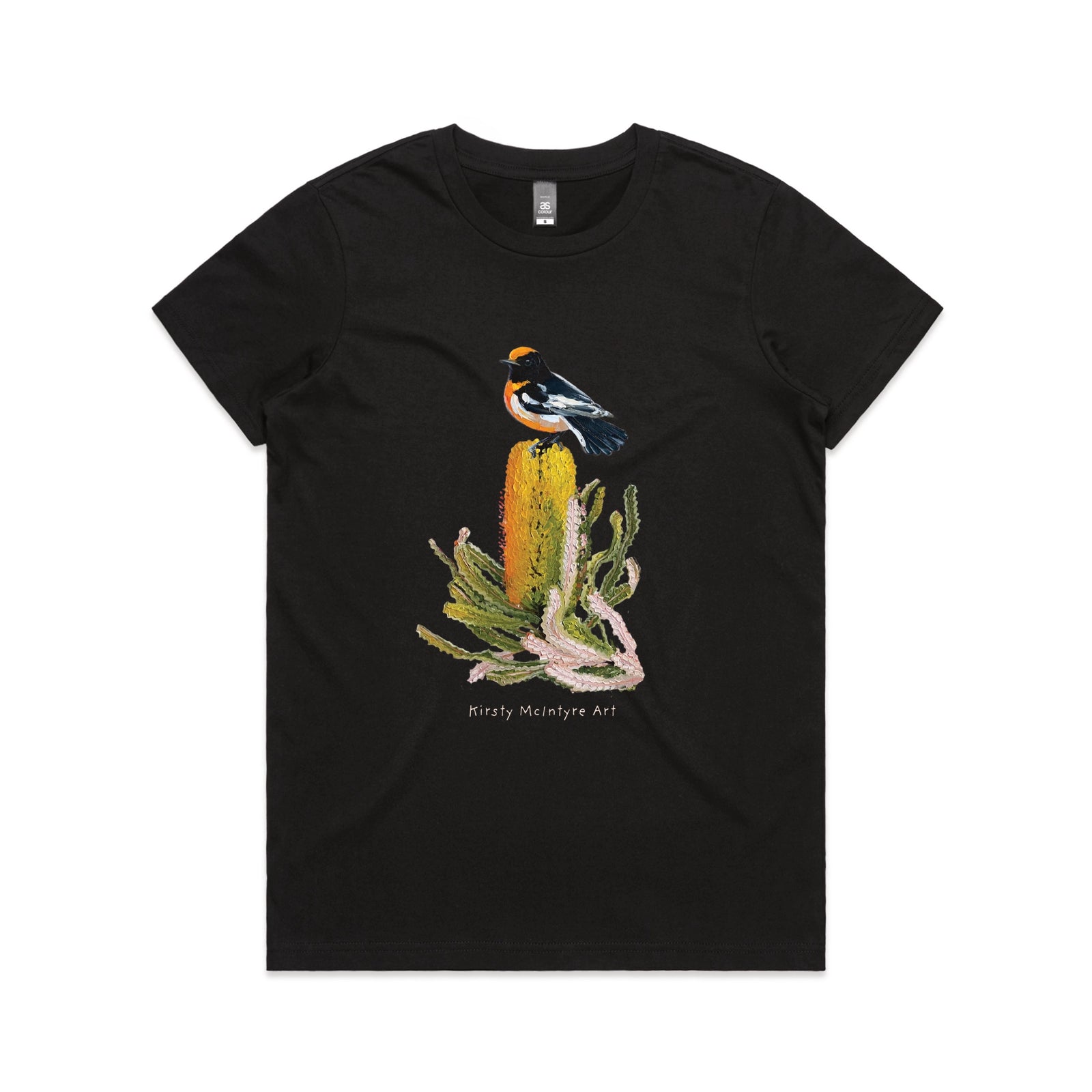 Black fitted womens t-shirt with Red Robin graphic by Lonely Kids Club