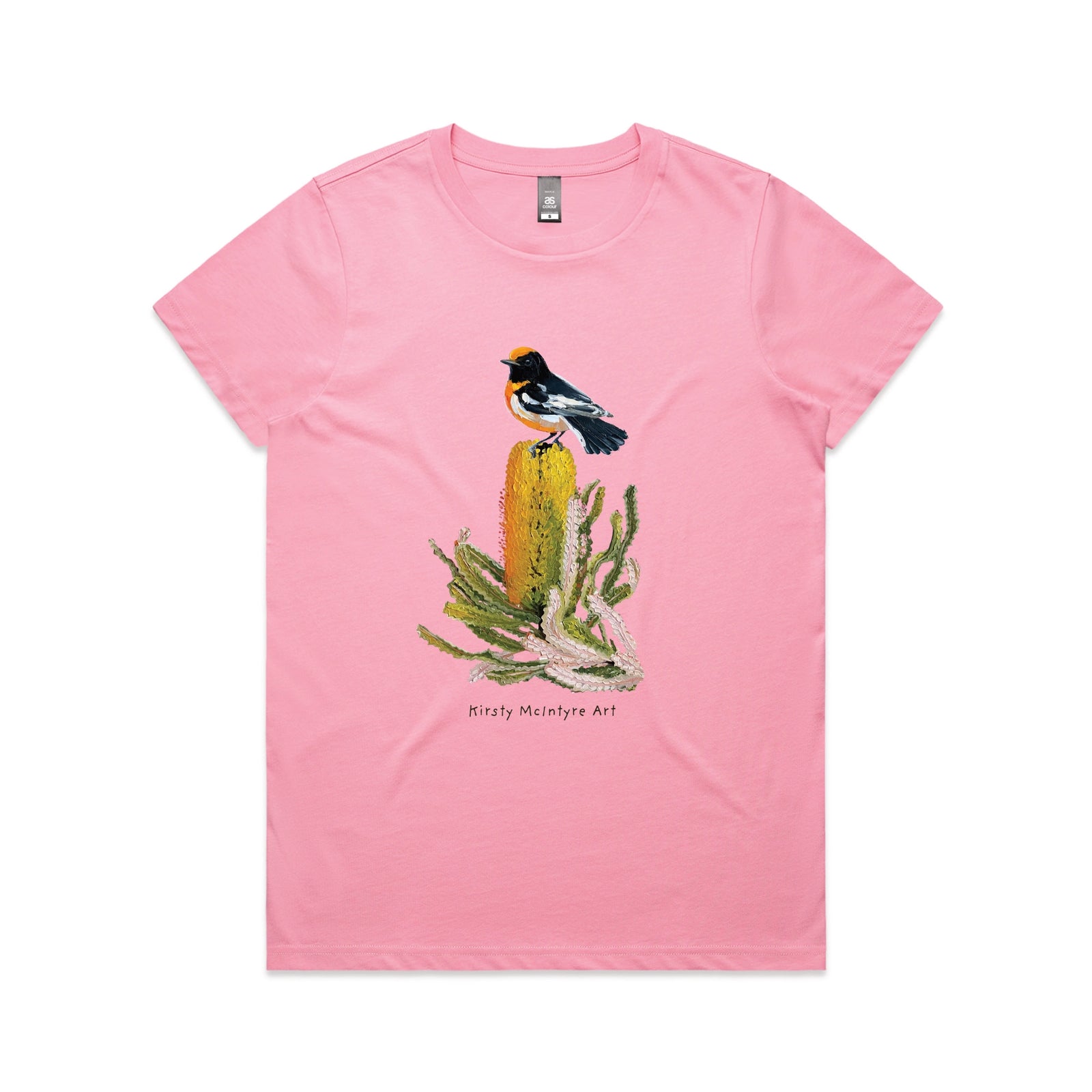 Bubblegum fitted womens t-shirt with Red Robin graphic by Lonely Kids Club