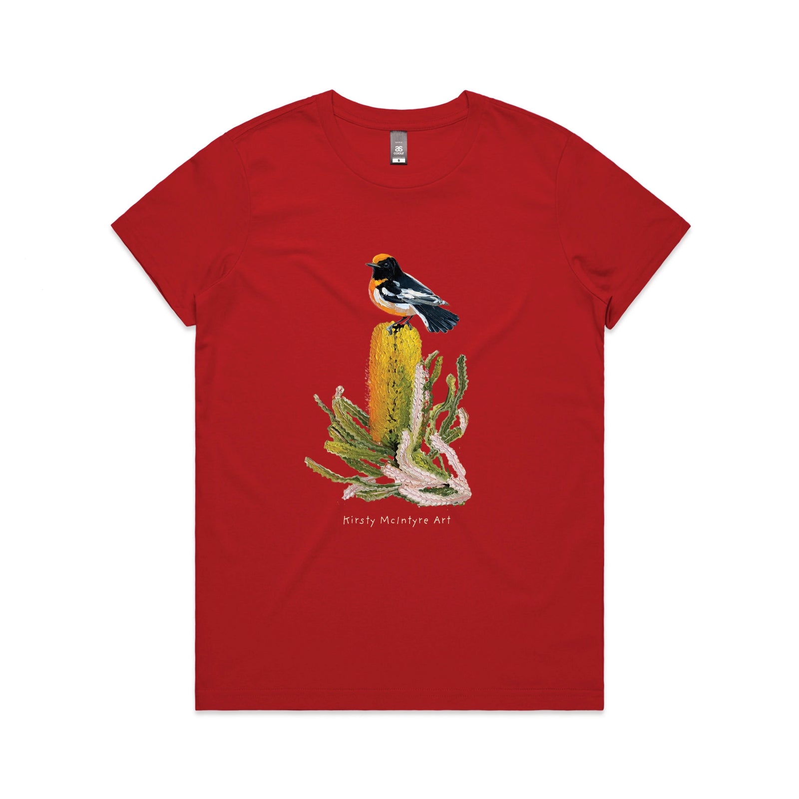 Red fitted womens t-shirt with Red Robin graphic by Lonely Kids Club