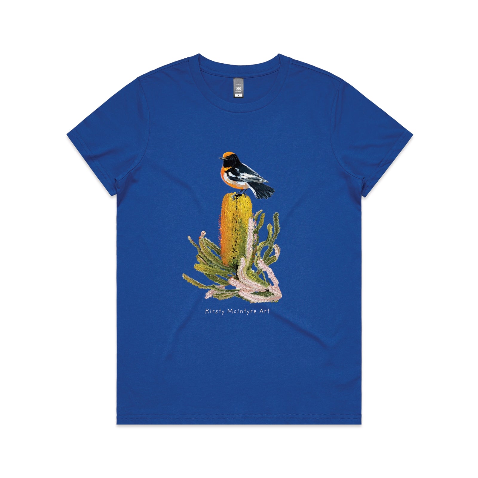 Royal Blue fitted womens t-shirt with Red Robin graphic by Lonely Kids Club