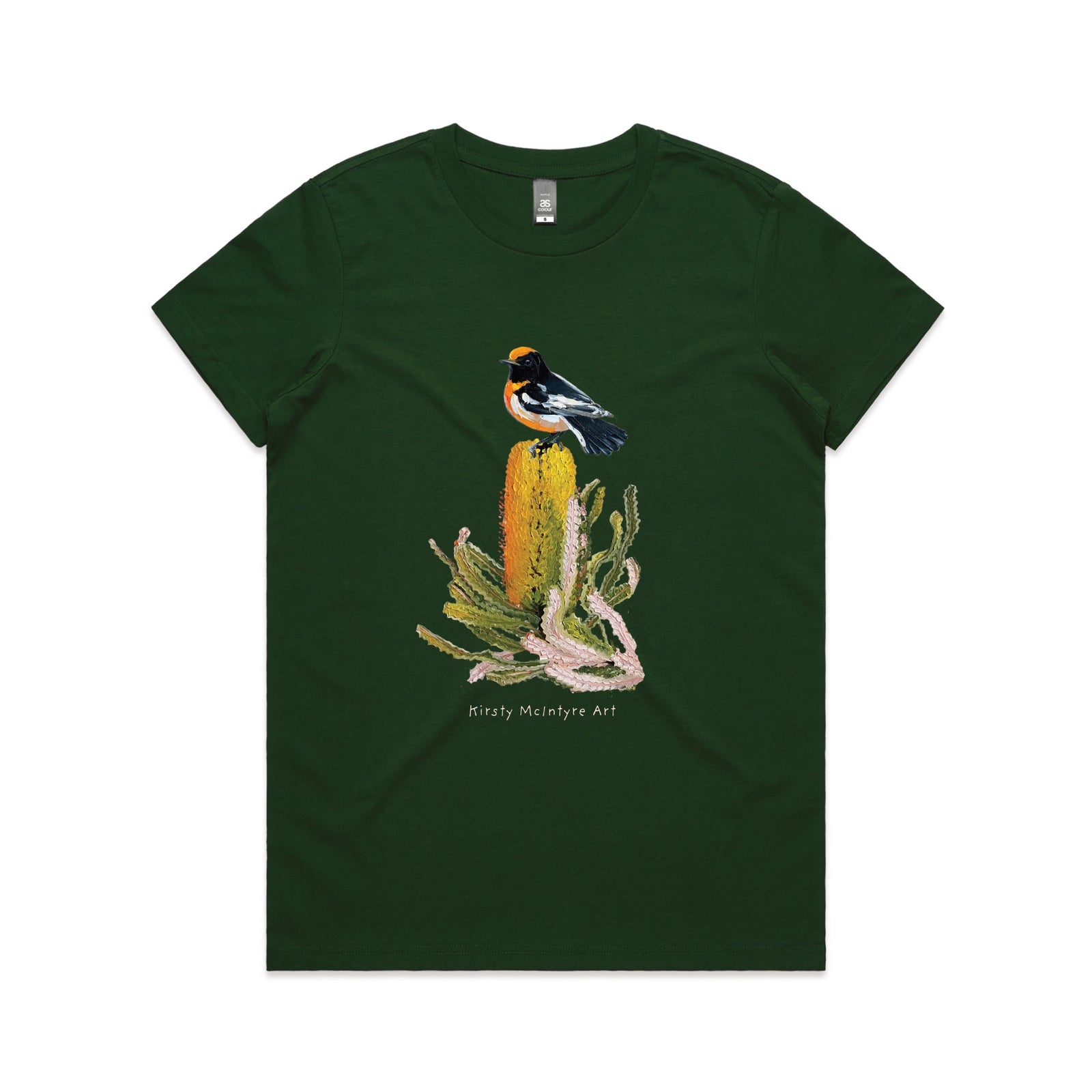 Forest Green fitted womens t-shirt with Red Robin graphic by Lonely Kids Club