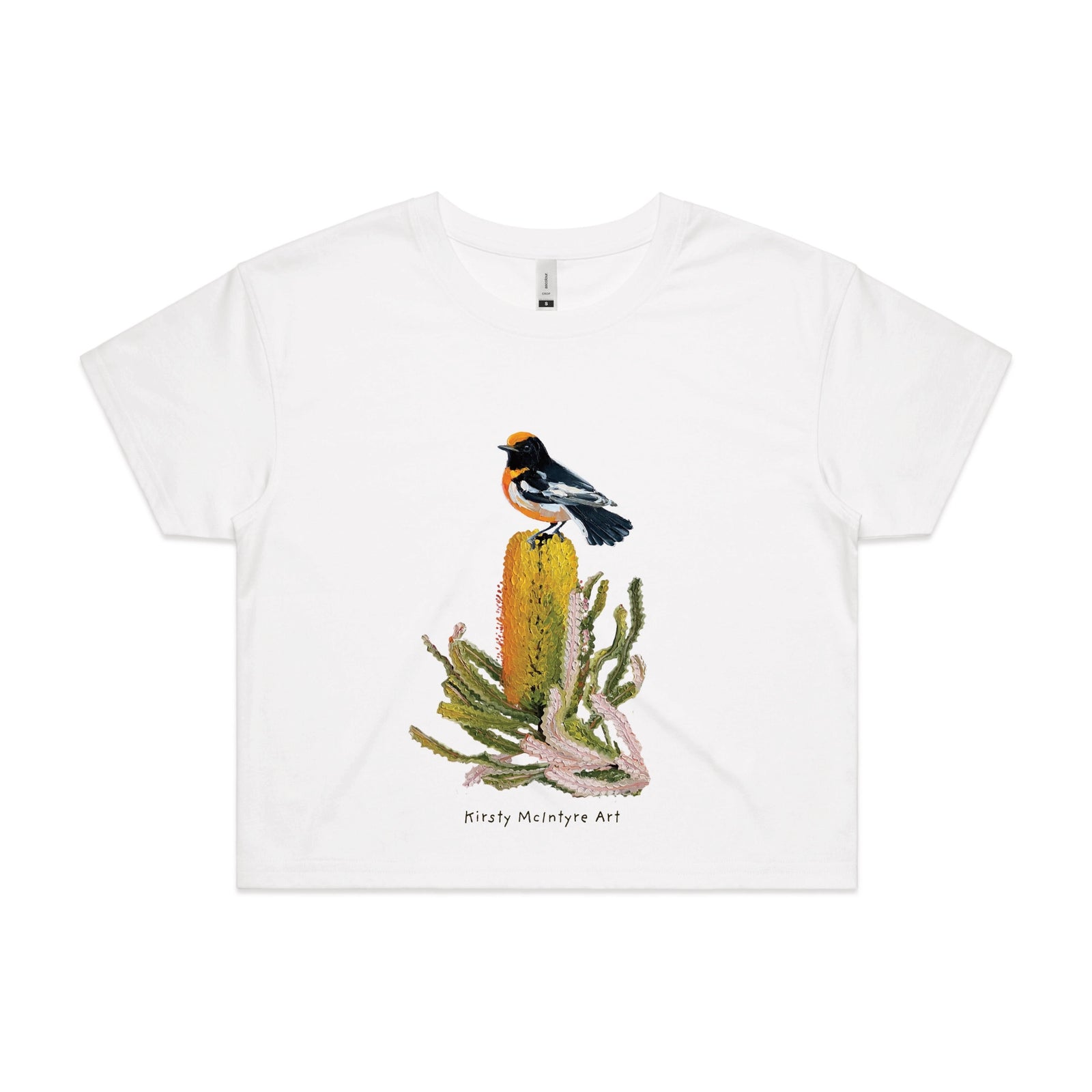 White crop top with Red Robin graphic by Lonely Kids Club