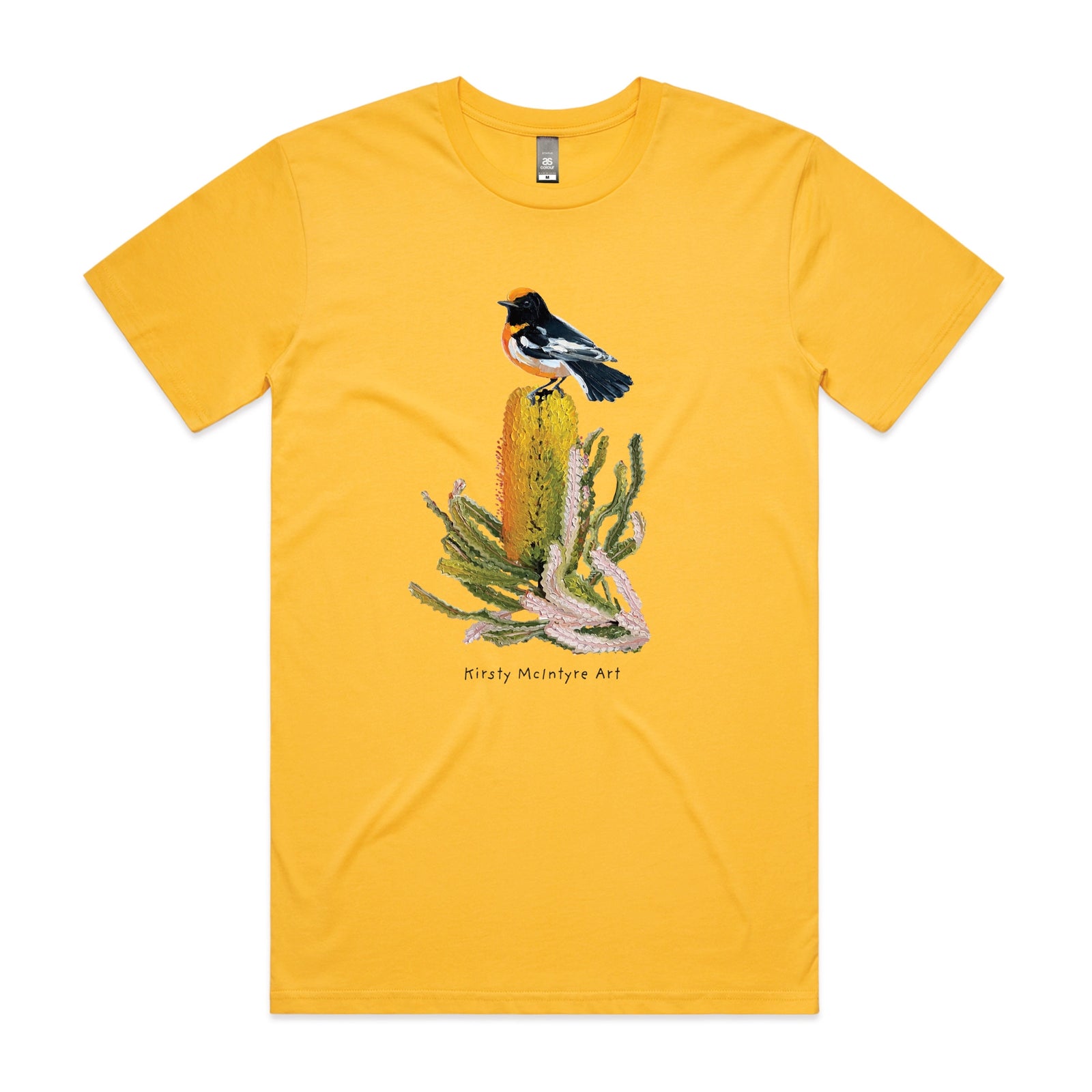 Yellow unisex t-shirt with Red Robin graphic by Lonely Kids Club