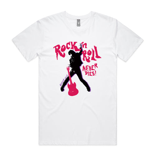 Rock 'n Roll Never Dies Tee by Lonely Kids Club. All clothing from our T-shirts to our shorts and hoodies are ethically made, and printed packed and shipped from Sydney.