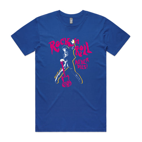 Rock 'n Roll Never Dies Tee by Lonely Kids Club. All clothing from our T-shirts to our shorts and hoodies are ethically made, and printed packed and shipped from Sydney.