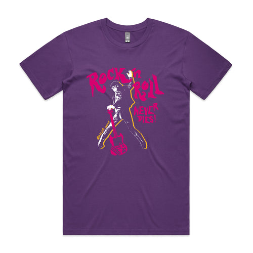 Rock 'n Roll Never Dies Tee by Lonely Kids Club. All clothing from our T-shirts to our shorts and hoodies are ethically made, and printed packed and shipped from Sydney.