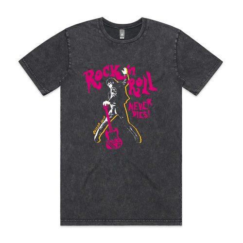 Rock 'n Roll Never Dies Tee by Lonely Kids Club. All clothing from our T-shirts to our shorts and hoodies are ethically made, and printed packed and shipped from Sydney.