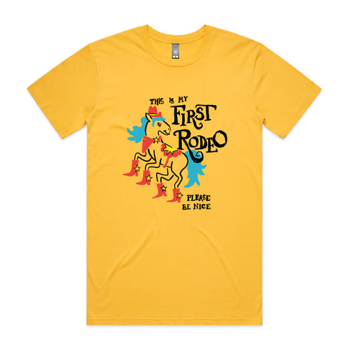 First Rodeo Tee by Lonely Kids Club. All clothing from our T-shirts to our shorts and hoodies are ethically made, and printed packed and shipped from Sydney.