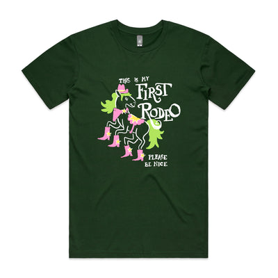 First Rodeo Tee by Lonely Kids Club. All clothing from our T-shirts to our shorts and hoodies are ethically made, and printed packed and shipped from Sydney.