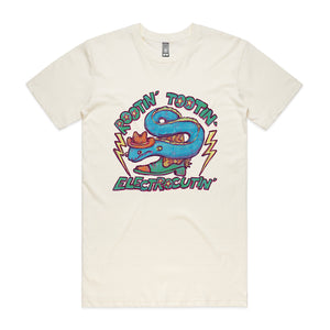 Rootin' Tootin' Electrocutin' Tee by Lonely Kids Club. All clothing from our T-shirts to our shorts and hoodies are ethically made, and printed packed and shipped from Sydney.