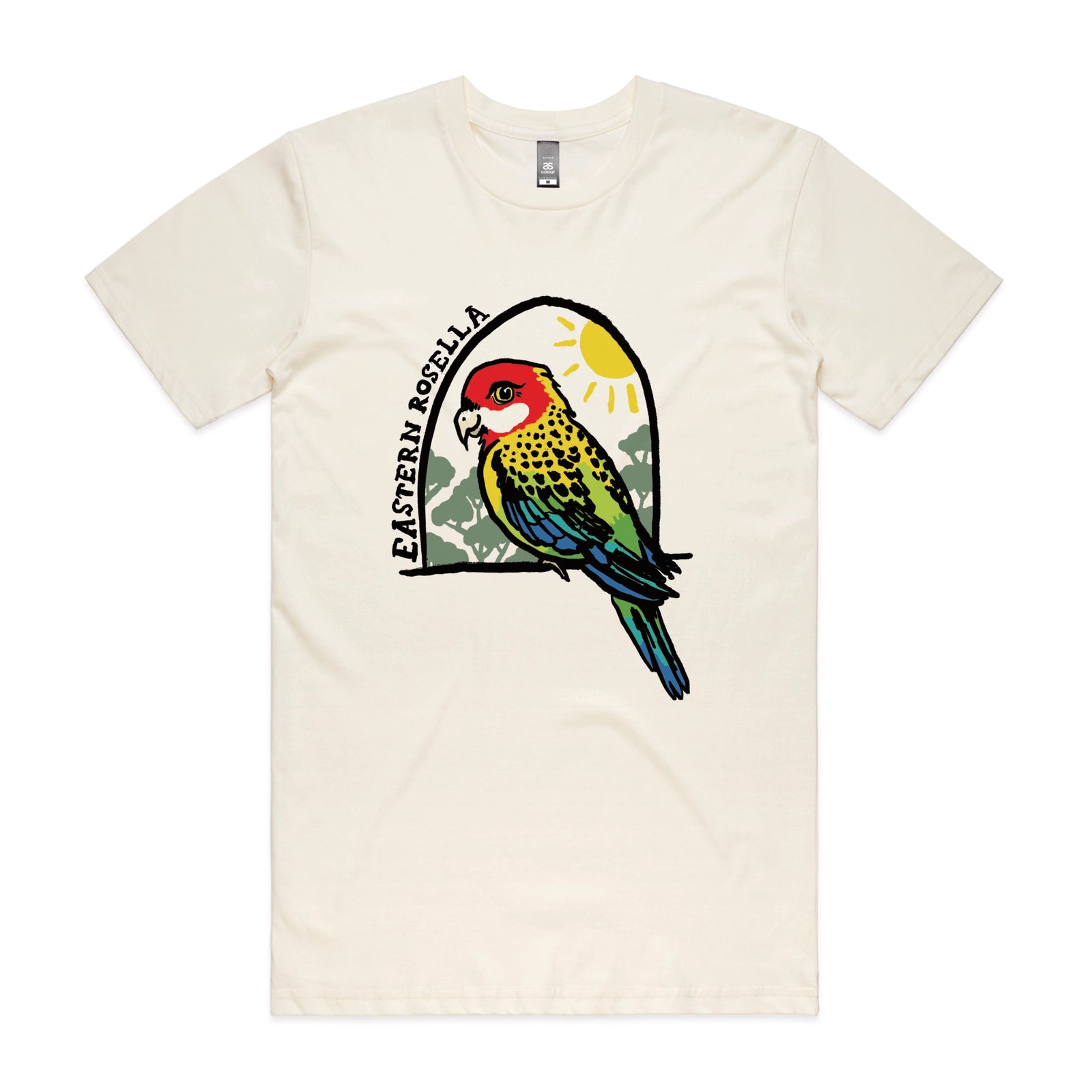 Ecru unisex t-shirt with Eastern Rosella graphic by Lonely Kids Club