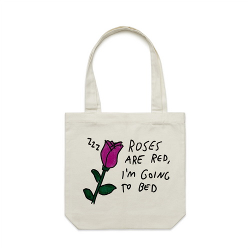 Roses Are Red Tote by Lonely Kids Club. All clothing from our T-shirts to our shorts and hoodies are ethically made, and printed packed and shipped from Sydney.