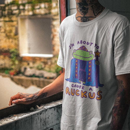 Cause A Ruckus Tee by Lonely Kids Club. All clothing from our T-shirts to our shorts and hoodies are ethically made, and printed packed and shipped from Sydney.